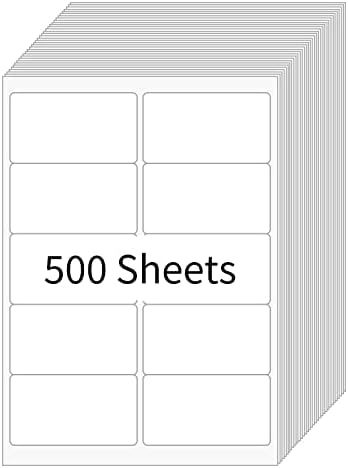 2” x 4” Shipping Labels 5000 Address Labels Printable, White Sticker Label Sheets for Laser Inkjet Printers (10 Labels/Sheet, 500 Sheets) by BESTIKER