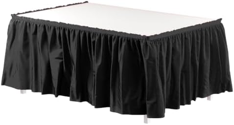 Exquisite Black Table Skirt 24 Pack - Disposable Plastic Table Skirts for Rectangle Tables 6ft 8ft & Round Tables - 29in x 14ft Self-Adhesive Strip - Birthday Wedding Gender Reveal Decor by Exquisite