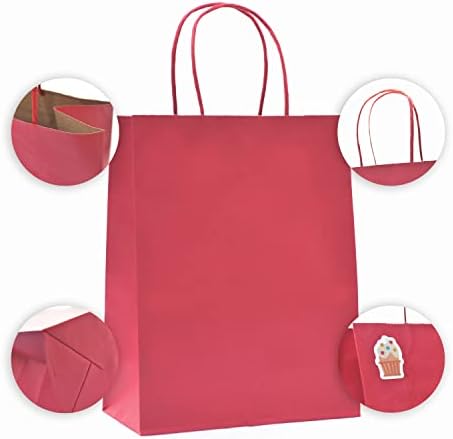 Nexmint Poinsetta Red Christmas Gift Bag Medium 8"x10.5": 120 Pack Bulk Medium Karft Paper Bags with Handle. Great for Holidays,Gifts,Party Favors,Treats,Goodies,Candies,Shopping,Business,Retail - Image 3