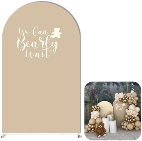 We Can Bearly Wait Brown Arch Cover for Baby Shower Party Decor,Elastic Spandex (G2360X,4.6x8ft (140x240cm)) by AOSTO