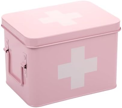 Lassos Boutique Retro Enameled First Aid Box for Medicine Storage and Home Decor with Lid and Removable Tray (Pink/White) by Lassos+Boutique