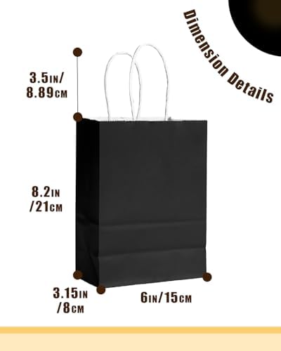 qiqee 100Pcs Gift Bag with Handles Bulk Black Paper Bags Multiple Uses (8.3"x6"x3.15", Small Size) - Image 5