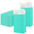 DjinnGlory 100 Pack Small Size Teal Blue Paper Gift Bags with Handles Bulk 9x5.5x3.15 Inch for Holiday Birthday Wedding Baby Shower Party Favors, Business Merchandise Shopping Bags by GiftWrappingSupplies