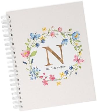 Personalized Baby Journal - Hardcover First Year Album Customized with Baby’s Name & Initial - Prompted Baby Memory Book (Wildflower Wreath Initial) by Charmbooks