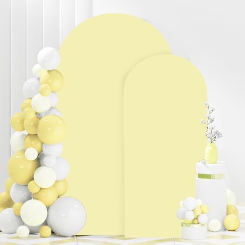 FANPROMS Arch Covers Set of 2 Yellow Wedding Arch Cover 6FT 7.2FT Arch Stand Cover for Wedding Party Spandex Arch Cover Stretchy Fabric Boho Backdrop Covers Set for Bridal Baby Shower Decoration - Image 4