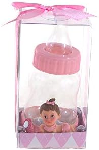 Keepsake Figurine 12 pcs Baby Girl on Pink Baby Bottle | Awesome Decorations or Party Favors | for Pregnancy Announcements, Gender Reveals, Birthday and Special Celebrations by MEGA+FAVORS