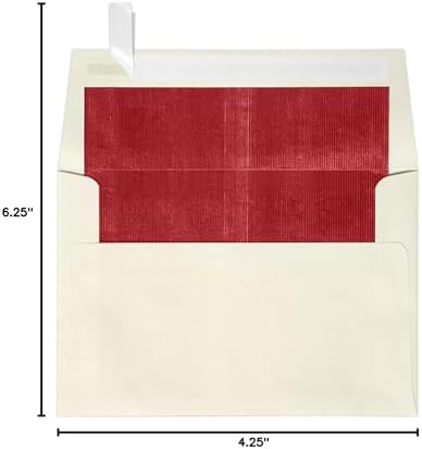 LUXPaper A4 Foil Lined Invitation Envelopes | Peel & Press | 4 1/4" x 6 1/4" | Natural w/Red LUX Lining | 70lb. Text | 500 Qty - Image 2