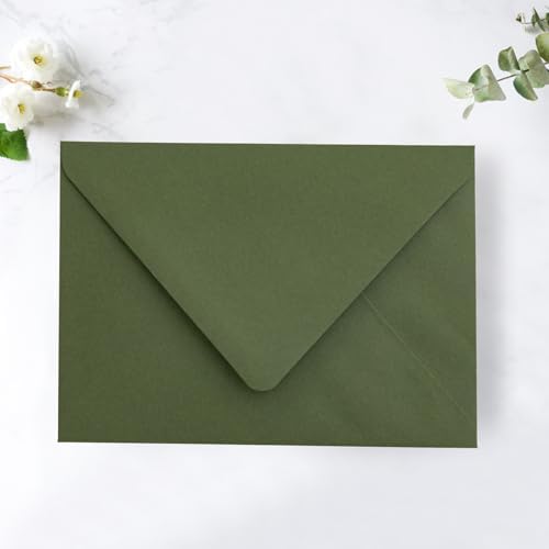 PONATIA 50PCS A7 Euro Flap Envelopes, 5x7 Olive Green Liner Envelope - Image 2
