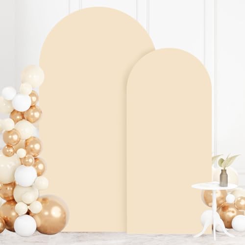 FOTSHARER Beige Wedding Arch Cover 6FT 7.2FT Spandex Fit Arch Covers Stretchy Backdrop Set of 2 Balloon Arch Stand Cover Chiara Arched Backdrop Cover for Baby Shower Birthday Party Decorations - Image 5