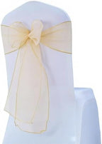 50 Wedding Organza Champagne Chair Sashes Bows 7x108 inches Sheer Chiffon Crystal Yarn Chair Bands for Party Banquet Hotel Restaurant Decorations Chair Knots Ties - Image 3