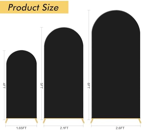 Set of 3 Wedding Arch Backdrop Stand,4+5+6 FT，Small Metal Arch Frame with 3 Black Backdrop Covers,Easy Setup for Birthday Baby Shower Anniversary Dessert Table Decoration - Image 6