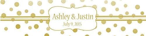100 Gold Confetti White Background Wedding Water Bottle Labels Engagement Party 8"x2" by DesignThatSign