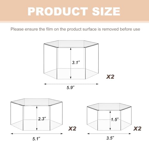 Jerify 6 Pcs Acrylic Riser Display Stands 5.91" 5.12" 3.54", Clear Hexagon - Image 2