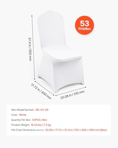 VEVOR Chair Covers, Polyester Spandex Chair Cover, Stretch Slipcovers for Wedding Party Dining Banquet Flat-Front Chair Covers (White-a, 53PCS) - Image 7