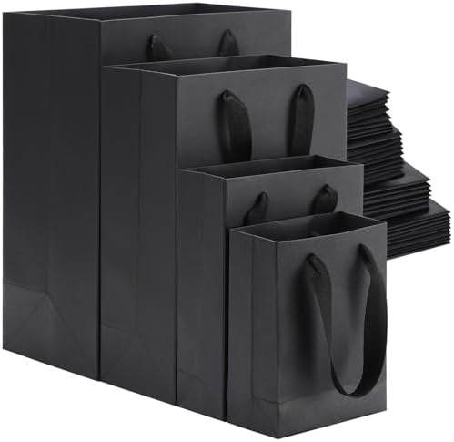 PerKoop 40 Pack Kraft Gift Bags with Handles 4 Sizes,Vertical,Black by PerKoop