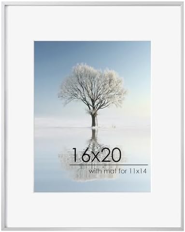 FLYJOE 16x20 Metal Picture Frame For Wall With Mat For 11x14, 16''x20'' Aluminum Photo Frames With Tempered Glass, Minimalist Modern Poster Frame Horizontally Vertically Set of 3, Silver by FLYJOE