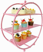 Pink 3 Tier Metal Cupcake Stand Tiered Dessert Display Serving Tray - Image 3
