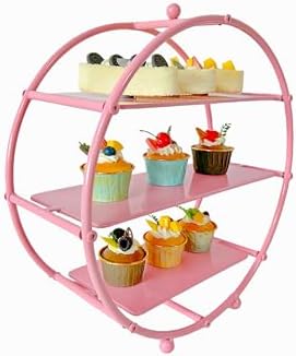 Pink 3 Tier Metal Cupcake Stand Tiered Dessert Display Serving Tray - Image 3