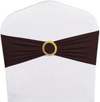 Pack of 50 Brown Chair Sashes with Gold Buckles Spandex Chair Bands Bows - Image 4