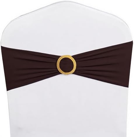 Pack of 50 Brown Chair Sashes with Gold Buckles Spandex Chair Bands Bows - Image 4