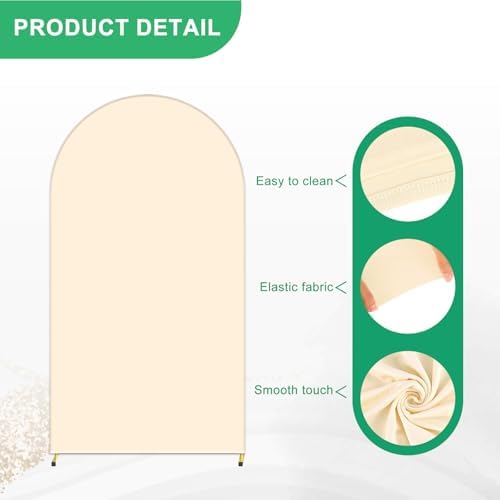 Metal Arch Backdrop Stand and Cover Set, 7.2FT Beige Reusable Spandex Fitted Backdrop Cover and Gold Wedding Arch Frame for Baby Shower, Birthday, Parties Decoration. - Image 3