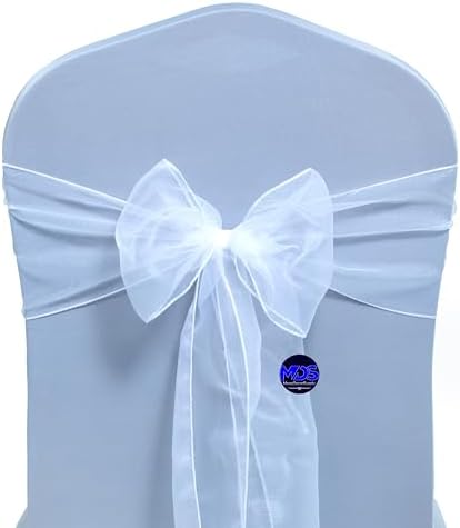 MDS Pack of 100 Organza Chair Sashes for Wedding & Event Décor – White - Image 2