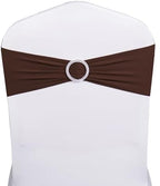 Spandex Chocolate Brown Chair Sashes 100 Pack Chair Bow Bands Silver Buckle - Image 2