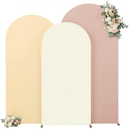 Boho Arch Backdrop Cover 7.2FT 6.6FT 6FT Stretchy Wedding Arch Covers Set of 3 Spandex Fitted Nude Champagne Cream Fabric Backdrop Cover for Party Baby Shower Birthday Decoration - Image 7
