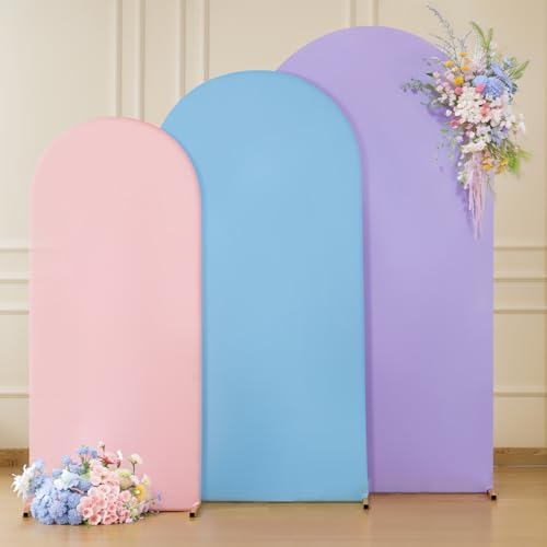 Rainbow Arch Backdrop Cover 7.2FT 6.6FT 6FT Stretchy Wedding Arch Covers Set of 3 Spandex Fitted Pink Blue Lavender Fabric Backdrop Cover for Party Baby Shower Birthday Decoration - Image 5
