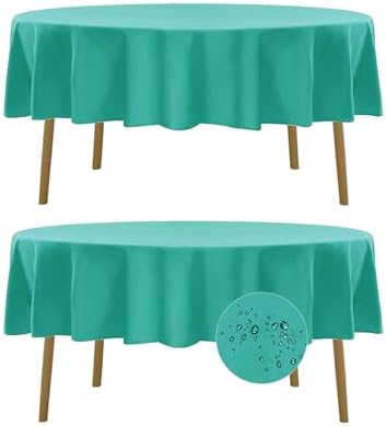 Fokitut 2 Pack Waterproof Round Tablecloth, 90 Inch, Stain Resistant and Wrinkle Polyester Table Cloth, Fabric Table Cover for Kitchen Dining, Wedding, Party, Holiday Dinner-Turquoise by BalsaCircle