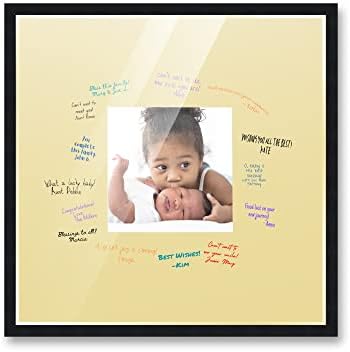 Poster Palooza 20x20 Black Autograph & Signature Picture Frame With Yellow Square Opening Photo Mat for 6x6 Pictures - With Pens, UV Acrylic & Foamboard Backing by PosterPalooza