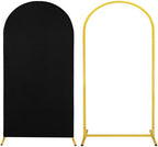 Metal Arch Stand and Cover Set,1 Black Spandex Fitted Backdrop with 1 Gold Wedding Arched Stand Frame for Parties Birthday Baby Shower Bridal Banquet Decoration (6.6FT) by HAISIWLKJ