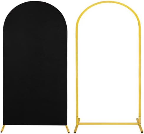 Metal Arch Stand and Cover Set,1 Black Spandex Fitted Backdrop with 1 Gold Wedding Arched Stand Frame for Parties Birthday Baby Shower Bridal Banquet Decoration (6.6FT) by HAISIWLKJ