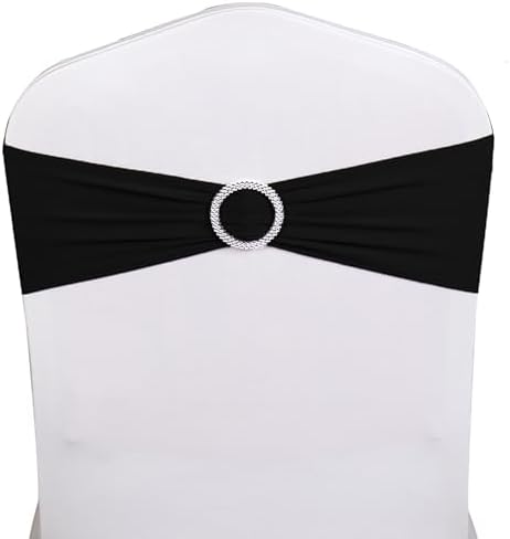 50 Pack Black Spandex Chair Sashes with Buckles - Image 2