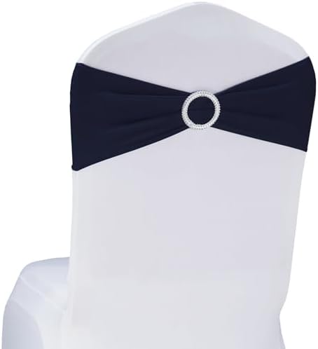 Spandex Navy Blue Chair Sashes 100 Pack Wedding Chair Bows Bands Buckles - Image 2