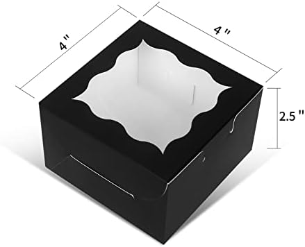 KPOSIYA 120pcs Small Cookie Boxes with Window, 4x4x2.5 Black Bakery Box - Image 3