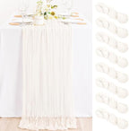 Ivory Cheesecloth Table Runner Farmhouse Fall Table Runner 10ft, 8 Pack by MLMC