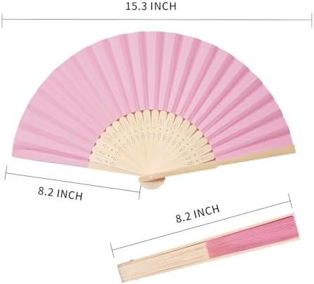 Sepwedd 50pcs Pink Paper Hand Fan Bamboo Folding Fan Handheld Paper Fan - Image 3