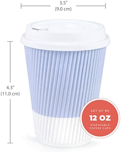 12 oz Disposable Travel Coffee Cups (80 Count, Paper, Insulated, Round, Baby Blue) - Leak-Proof Lids & Heavy-Duty for Hot Drinks - Image 2