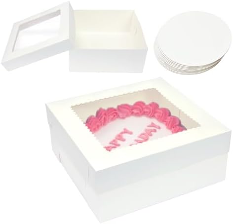 10 Pack 14 x 14 x 6 Inch Cake Boxes with Cake Boards by Huoshange