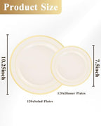 Goodluck 120 PCS Ivory and Gold Plastic Plates, Heavy Duty Disposable Ivory Plates with 60 10.25 inch Dinner Plates and 60 7.5 inch Dessert Plates for Party, Holiday, Wedding - Image 2
