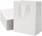 FISHLONO White Gift Bags With Handles, 8x5x10 Inches Medium Gift Bags Bulk, White Kraft Paper Bags for Wedding Shopping Party Birthday Business Baby Shower (30) by Unknown