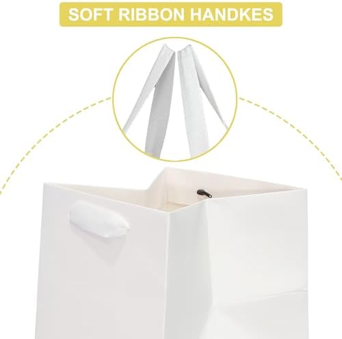 AZOWA White Square Gift Bags with Tissue - 12 Inch Paper Bags with Handles for Birthday Party Favor Christmas Wedding Gift Box Flowers Decoration (10 PCS, 12x12x12 in) - Image 3