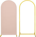 Metal Arch Stand and Cover Set,1 Nude Spandex Fitted Backdrop with 1 Gold Wedding Arched Stand Frame for Parties Birthday Baby Shower Bridal Banquet Decoration (6FT) by HAISIWLKJ