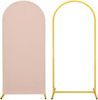 Metal Arch Stand and Cover Set,1 Nude Spandex Fitted Backdrop with 1 Gold Wedding Arched Stand Frame for Parties Birthday Baby Shower Bridal Banquet Decoration (6FT) by HAISIWLKJ