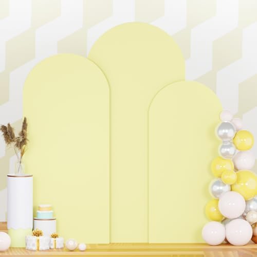 Set of 3 Wedding Arch Backdrop Cover 7.2ft, 6.6ft, 6ft Yellow Arch Cover Chiara Backdrop Covers for Arch Stand Spandex Arch Covers for Happy Birthday Party Bridal Shower Graduation Arch Decor by PATYDEST