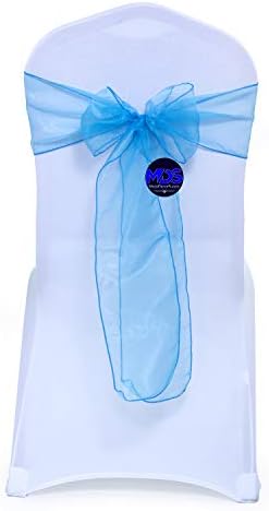 MDS Pack of 100 Organza Chair Sashes for Wedding & Event Décor – Blue by MDS