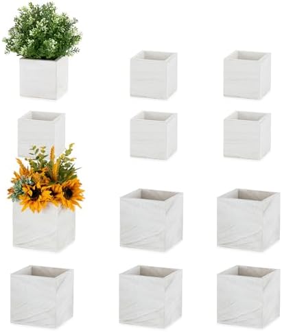 NUPTIO Small Wooden Box for Centerpiece, Whitewashed, Square, 4"/5", 12 Pcs by Nuptio