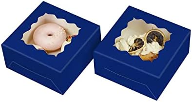 Bakepacker 60pcs Navy Blue Cookie Boxes 6x6x3 inches Easy Assemble Macaroon Pastry Boxes Bakery Boxes with Window for Bakery - Image 4