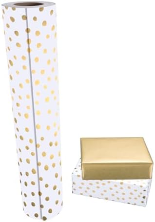 WRAPAHOLIC Jumbo Reversible Wrapping Paper - 30 Inch x 100 Feet Jumbo Roll - Gold Print and Delicate Polka Dots Design for Birthday, Christmas, Wedding, Baby Shower - Image 2